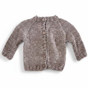 HAND KNITTED CARDIGAN - WOOL/ ALPAGA - 0-3M - LIGHT BROWN - NEW NO TAG